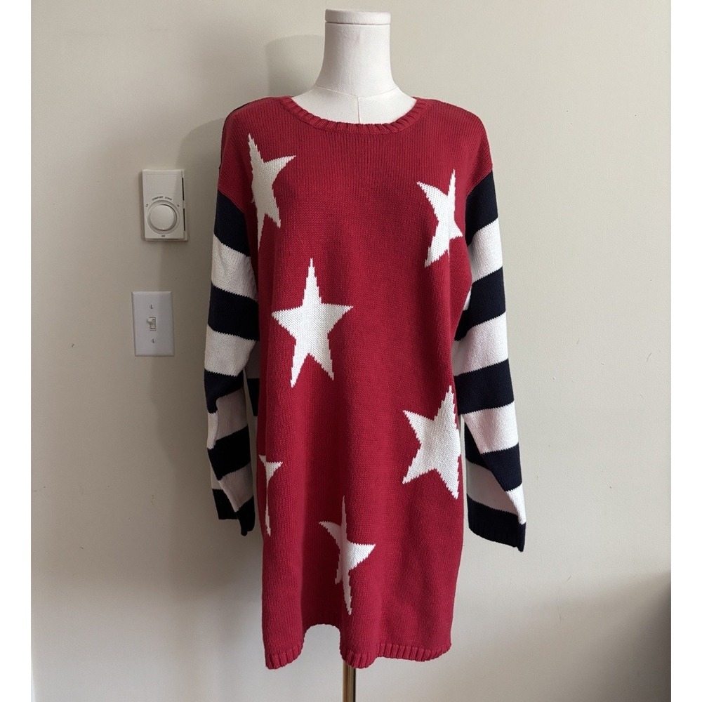 Vintage‎ Y2K 4th of July Sweater Quaker Factory Plus Size 1X Fireworks USA 90s